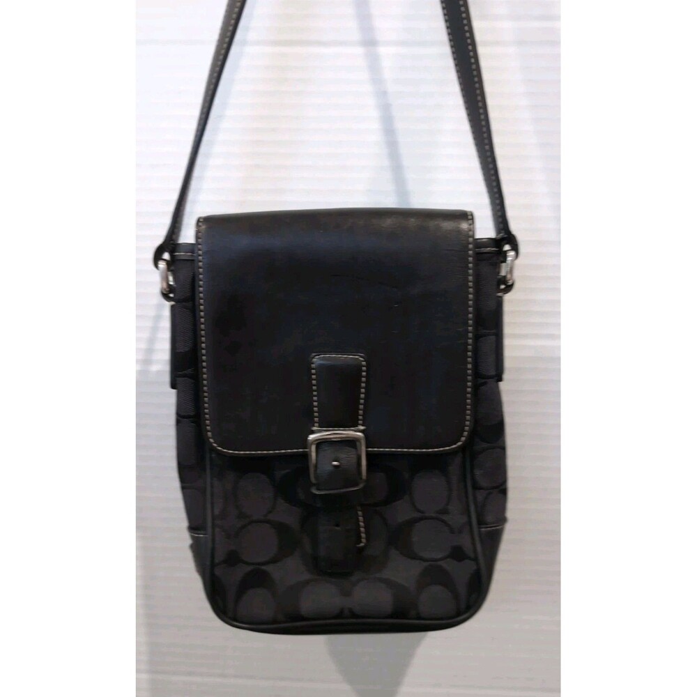 COACH Crossbody BLACK LEATHER SHOULDER BAG  Signature E 1 R-6098 SADDLE BAG Y2K